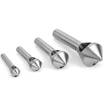 4PCs Chamfering Device, Walfront Deburring Drill Bits HSS High Speed Steel 90 Degrees Chamfer Cutter Single Inclined Hole Precise Counterbore(Silver)