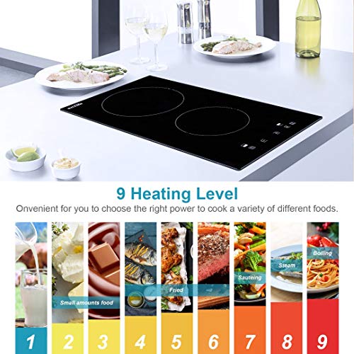 Electric Cooktop, Ezuuze 2 Burner Electric Cooktop,12 Inch Electric Stove Built In, Safety Lock, 9 Heating Level, Residual Heat Warning, Sensor Touch Control, 240V Ceramic Cooktop #TOP3