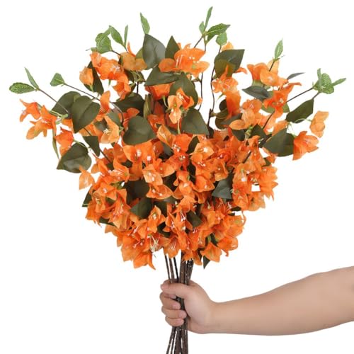 FUANA Lot de 10 fleurs triangulaires artificielles de prunier pour décoration de maison et jardin, 75 x 10 cm, orange, soie et plastique, résistant aux intempéries, aucun entretien nécessaire