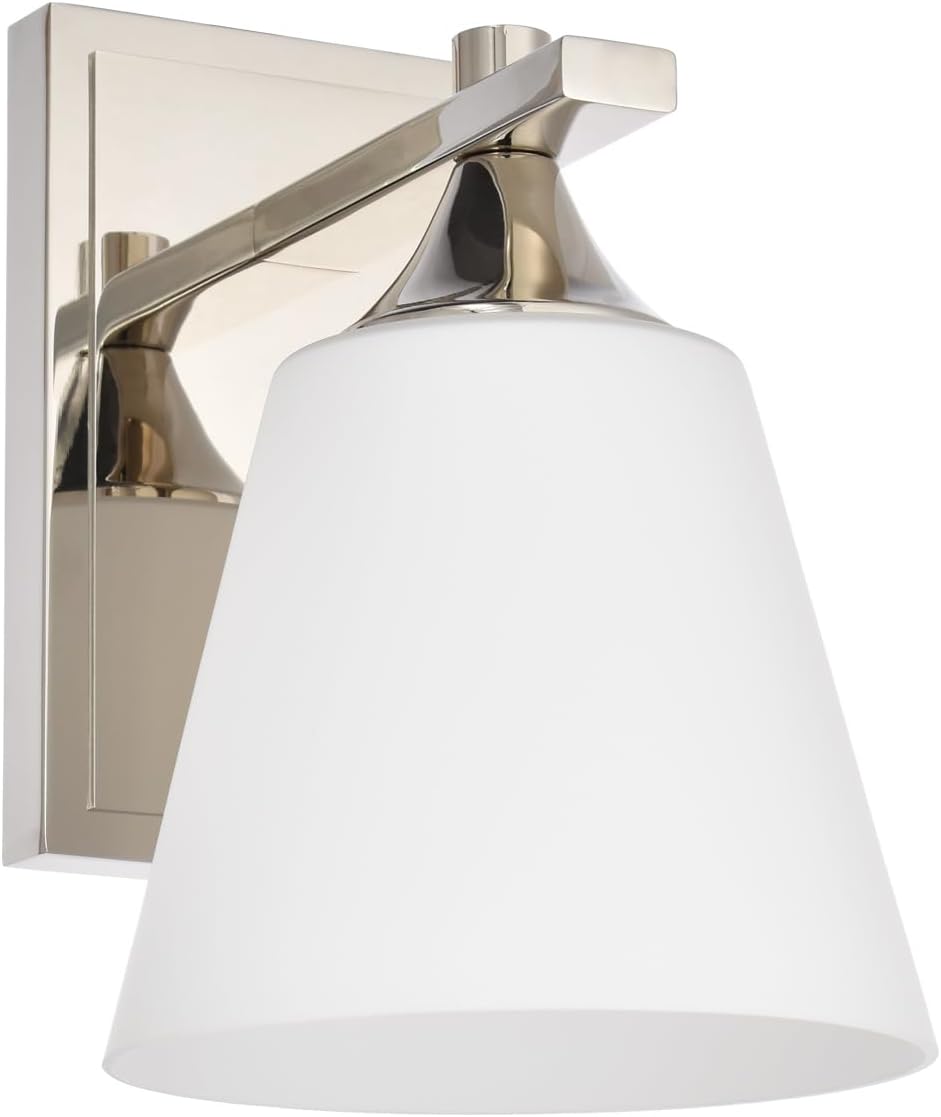 Polished Nickel Wall Sconce Light, American Sconces Wall Lighting, Traditional 1 Light Bathroom Vanity Lighting with Opal Glass Shade, Wall Light for Bedroom Bathroom Living Room Entryway Hallway Polished Nickel 1-Light