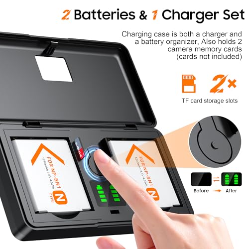 NP-BN1 Battery(2 Pack) and Charger(2CH) Set,Camera Accessories kit for Sony Lithium Ion NPBN1,DSC-WX30,WX50,WX100,WX150,WX200,TX100V,X30,TX10,TF1,WX220,Replacement Rechargeable Dual Batteries Case - Thumbnail 3