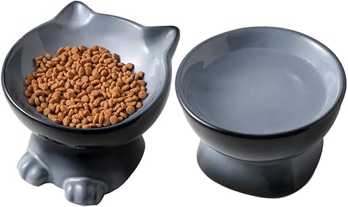Miniatura 9 de Nihow Cuencos Elevados Inclinados para Gatos: Cuenco Elevado de Cerámica de 5 Pulgadas para Comida de Gato para Proteger la Columna Vertebral de las