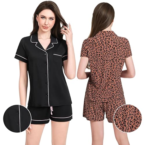 Womens Pajama Sets, Cute PJ for Women 2-Pack – Lightweight Button Up - Short Sleeve & Shorts Set, Soft Lounge & Sleepwear2