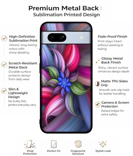 Image of Colorful Flower Design Premium 2D Printed Metal Back Case Cover for Google Pixel 7A 5G