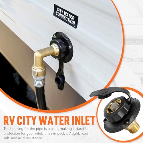 Image of TONDA RV City Water Inlet with Check Valve, Brass Thread RV Water Fill Inlet Replacement, RV Water Hose Connector for Camper, Trailer, Motorhome
