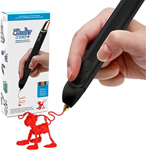 3Doodler Create+ 3D Printing Pen for Teens, Adults & Creators! - Black (2023 Model) - with Free Refill Filaments + Stencil Book + Getting Started Guide