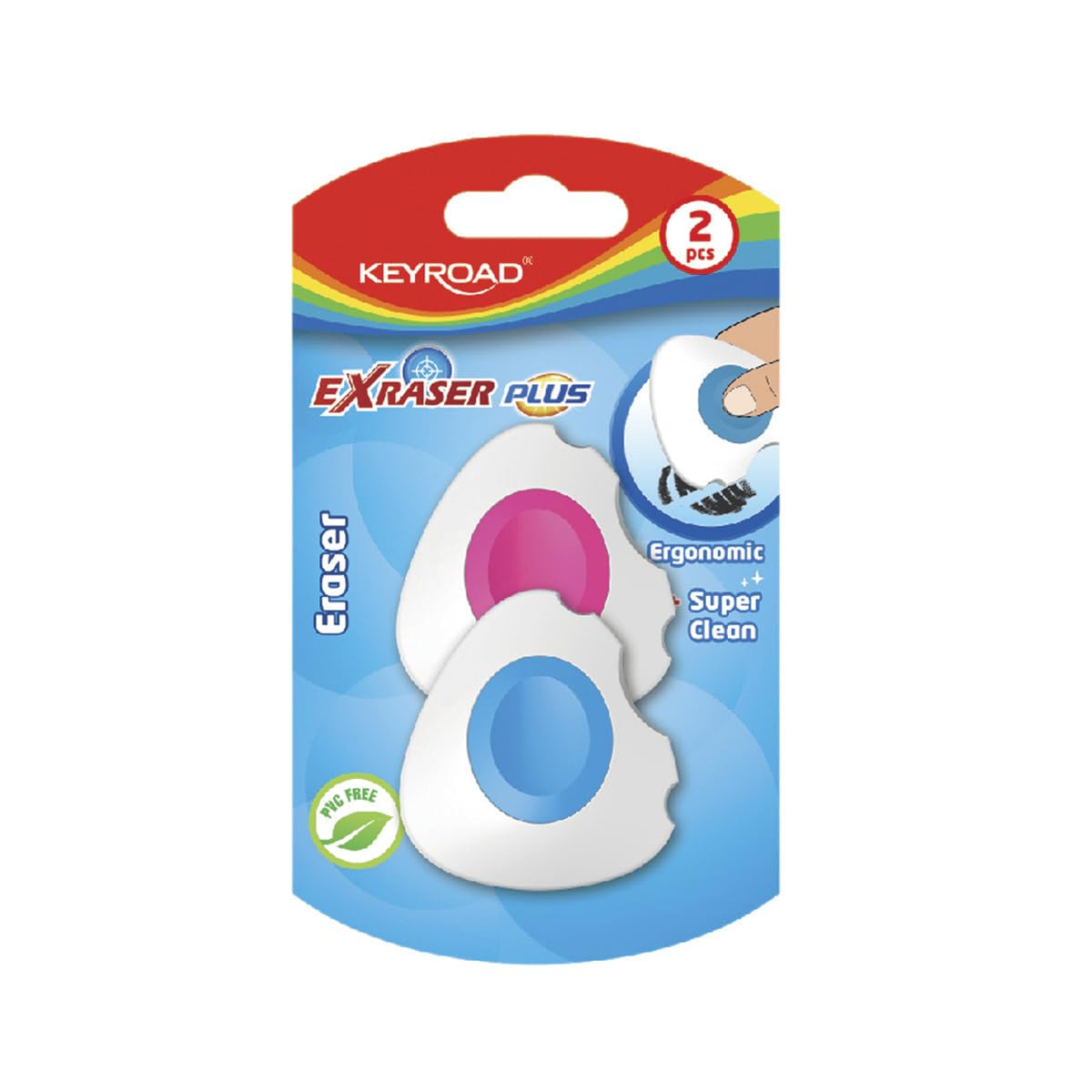Keyroad Exrazer Plus Eraser for Pencil and Colouring Pencil Pack of 2, Blister/Mix of Colours, Ideal for School and Office