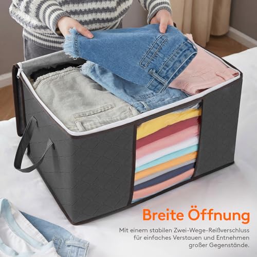 Lifewit 6 Stück Aufbewahrungstasche, Aufbewahrungsbox mit Deckel, 50L Kleiderschrank Organizer Faltbare Kleideraufbewahrung Umzugskartons mit Verstärkt Griff für Bettdecken Kleidung Decke, Grau