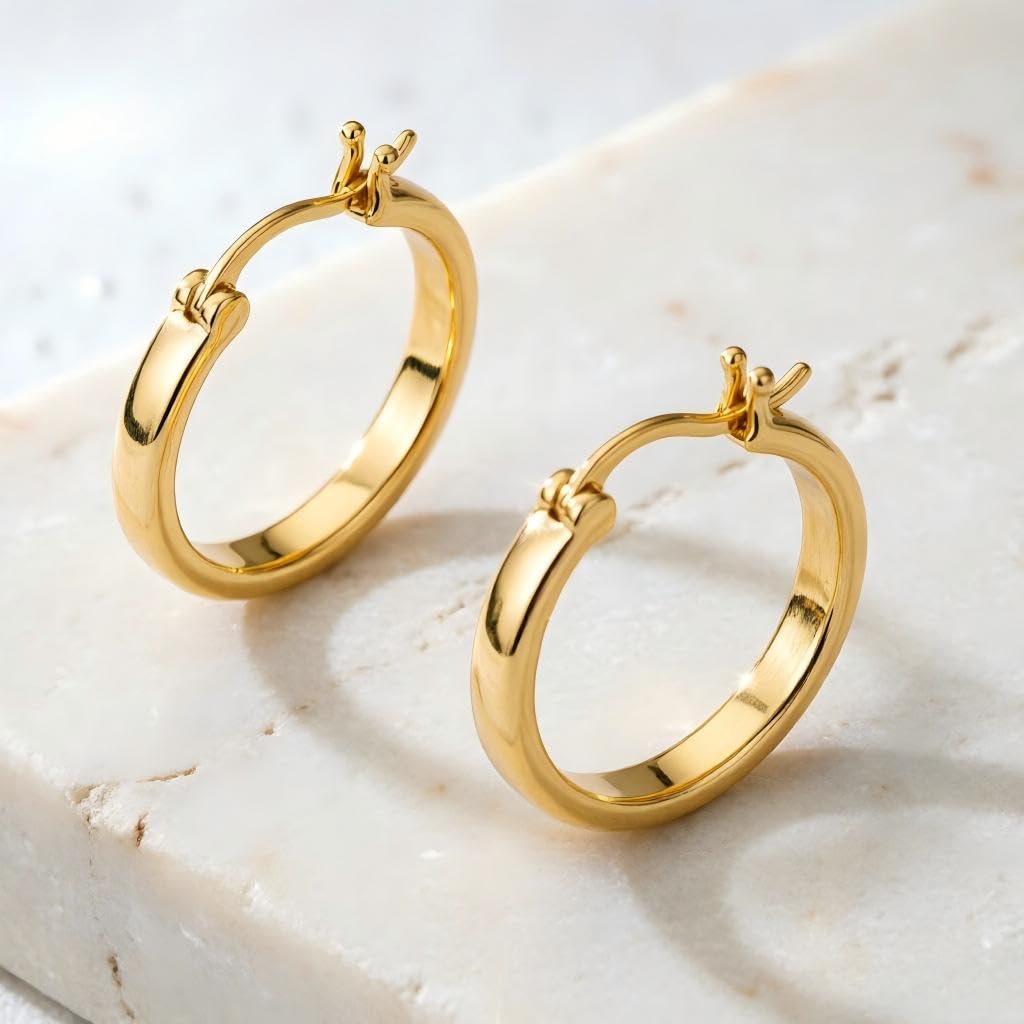 Orecchini a cerchio da donna, in oro 14 carati, leggeri, classici, quadrati, 20 mm/30 mm/40 mm, ipoallergenici, per tutti i giorni