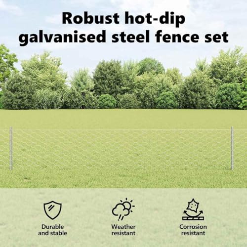 vidaXL Zaun mit Pfosten Silber 0,4 x 100 m Stahl, Verstellbare Außenumzäunung, moderner Gartenzaun, stabiler Raumteiler, vielseitige Sichtschutzlösung für Gärten