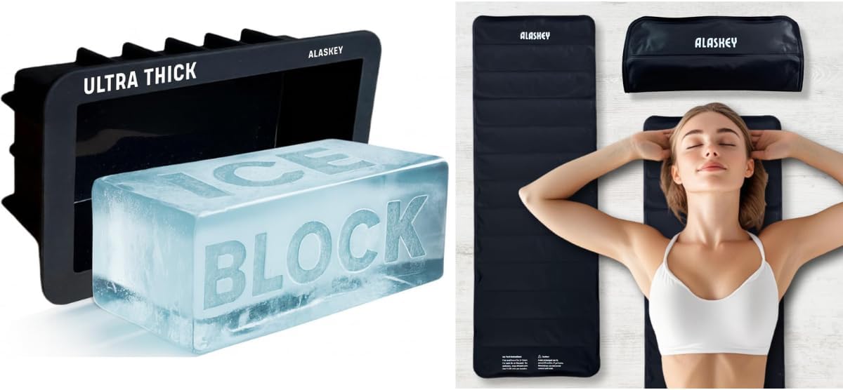 Alaskey® Extra Large Ice Block Mold 2.5 lbs (Single) & Alaskey® Large Black Full Body Ice Pack | 45"x16" Reusable Relaxation Cooling Blanket
