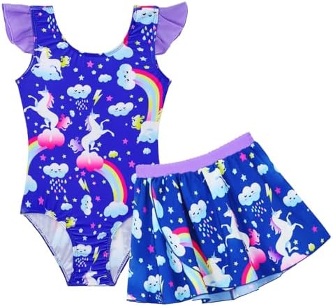 Girls Bathing Suit One Piece Swimsuits Ruffles Swimwear with Skir...