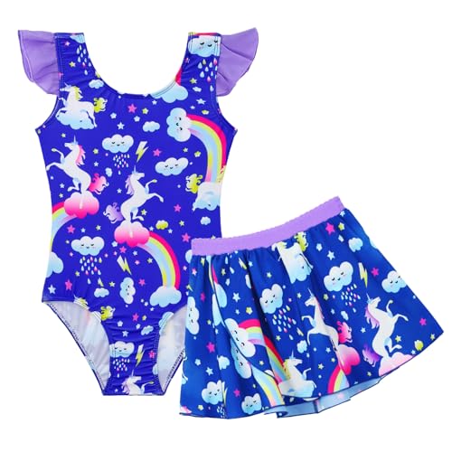 Swimsuit for Girls Size 10-12 Years Old Child Rainbow Unicorn Ruffles Sleeveless Swimwear Bathing Suits with Skirt