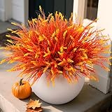 Artificial Fall Outdoor Faux Plants Decoration, 12 Bundles Fake Monkey Grass for Autumn Indoor Decor, Fall Lavender Flower Shrubs UV Resistant Bush Planter No Fade for Garden Porch Balcony(Mix)