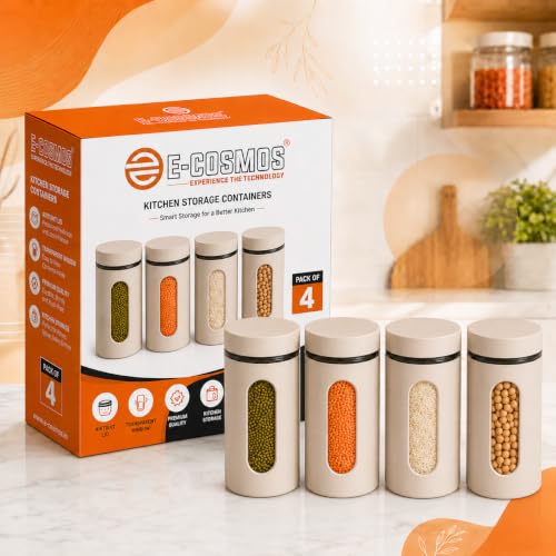 Image of E-COSMOS 1000 ml Plastic Kitchen Storage Container Pack of 2 - Airtight Oval Container with Clear Window for Snacks, Tea, Coffee & Dry Fruits (Multicolor) (Pack Of 2, 1000, Milliliters)