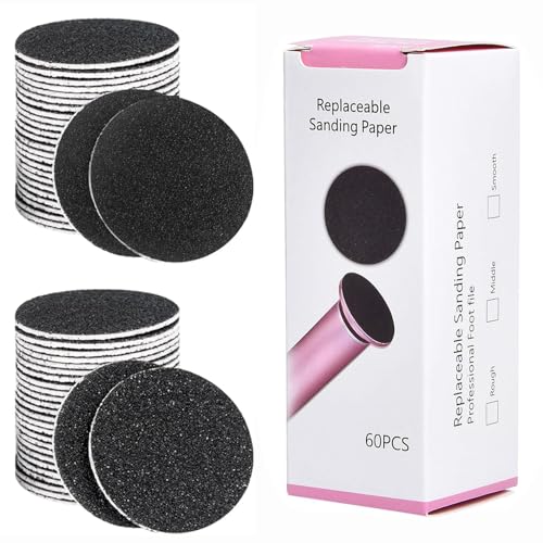 PUGTOW Lot de 60 disques de recharge de papier abrasif remplaçables grain 80 + grain 120 pour lime électrique à pied pour enlever les callosités, outil de...