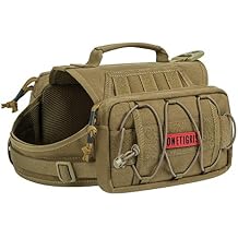 ONETIGRIS Dog Backpack for Medium & Large Dogs, Nylon Backpack for Dogs Tactical Pet Backpack with Side Pockets for Hiking Walking Training Running Brown, Medium
