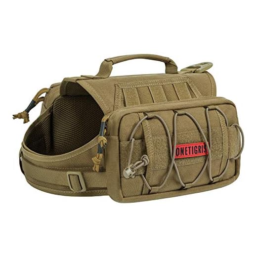 OneTigris Dog Backpack for Medium & Large Dogs, Nylon Backpack for Dogs Tactical Pet Backpack with Side Pockets for Hiking Walking Training Running (Brown, Large)