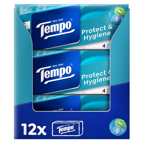 Tempo protect Taschentücher - Megapack - 12 Packungen mit je 20 Päckchen x 9 Tüchern - Papiertaschentücher mit antibakteriellem Wirkstoff, waschmaschinenfest