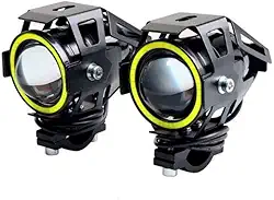 Kit 2 Faróis De Milha Angel Eye LED U7 Luz Azul 6000K Para Motos Carros