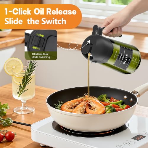 Image of OURCABECUE Upgraded Made Oil Sprayer for Cooking, Dark Brown 2 in 1 Spray and Pour Olive Oil Dispenser 16oz 470ml Glass Oil Spray Bottle, Mist Olive Oil Dispensing (Brown Bottle-Black Scale)