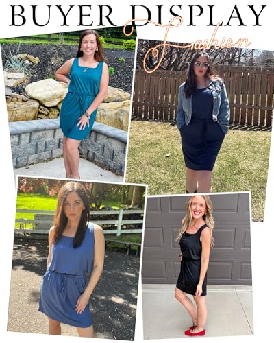 Image of AUSELILY Summer Dresses for Women Casual Sleeveless Drawstring Mini Dress | Sundress with drawstring waist & pockets. Casual beach cover up for summer vacation, pool and daily wear