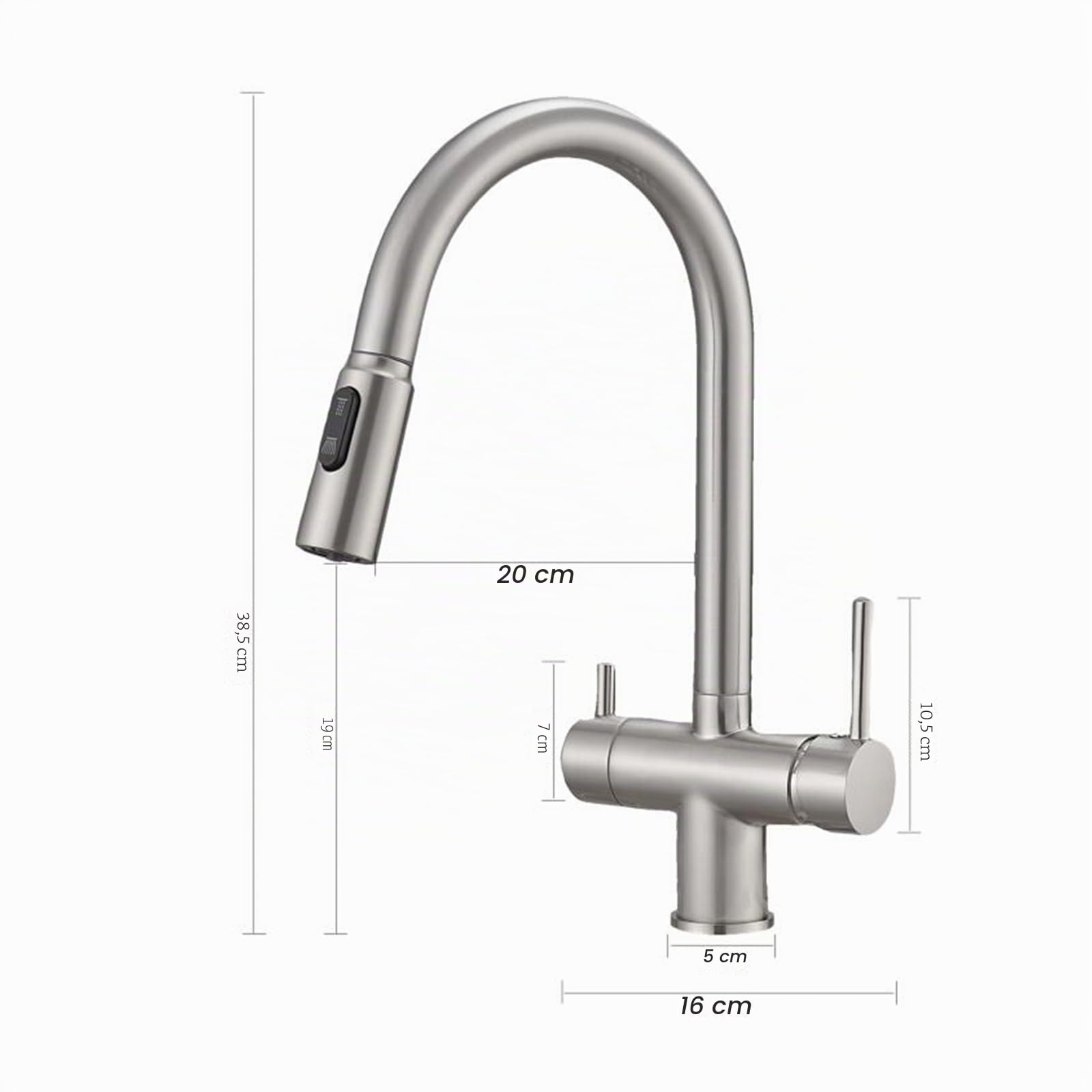 Grifo de Cocina Osmosis 3 Vias Extraible Latón 2 Manijas Grifo 3 Vias Osmosis Giratorio Orificio Único-Negro