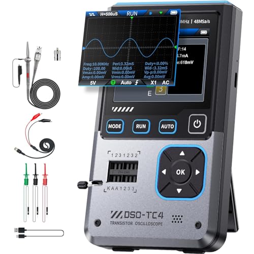 Osciloscopio,3 en 1 Osciloscopio Digital 10MHz Ancho de Banda 48Ms/s Muestreo 13 Salidas de Señal Un Botón Comprobador Automático de Transistores Comprobador de Componentes,Español Conmutable