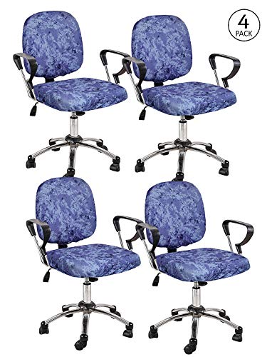 Image of Cortina Office Chair Slip Covers | Stretchable Polyester Elastic Spandex Fabric | Corporate Rotating Chair Cover | Removable Chair Case | Machine Wash | Marble Print - Blue | Chair Cover Set of 2