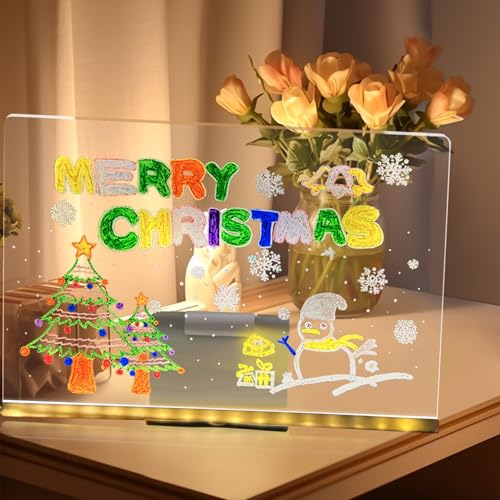 Tableau effaçable avec lumière LED acrylique transparent avec stylos et support pliant