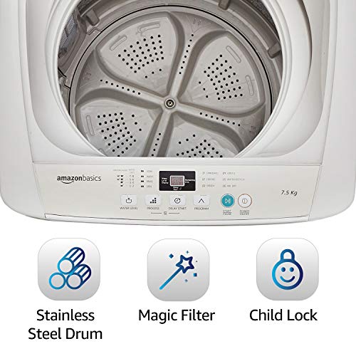 Image of AmazonBasics 7.5 kg Fully-Automatic Top Load Washing Machine Appliance (Light Grey)