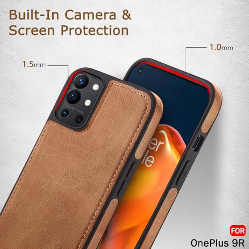 Image of TheGiftKart Genuine Leather Finish Back Cover Case for OnePlus 9R 5G | Shockproof Design | Raised Edges for Camera & Screen Protection | Stunning Minimalist Design Back Cover for OnePlus 9R (Brown)