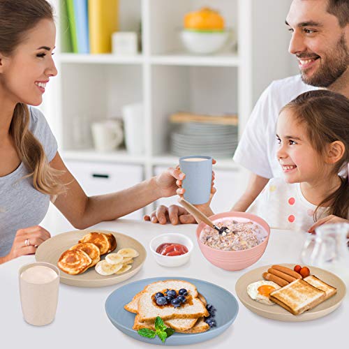 Cainfy Wheat Straw Dinnerware Sets for 4, 12PCS Unbreakable Lightweight Reusable Dinner Plates Camping Bowls Set for Kids, Dishwasher and Microwave Safe - Thumbnail 6