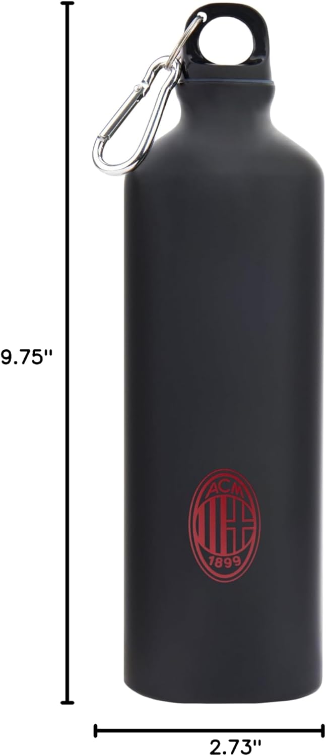 AC Milan GIL S.R.L Aluminium Water Bottle with Carabiner – Crest Monochrome Red – 750 ml – For All Rossoneri Fans – Official Product