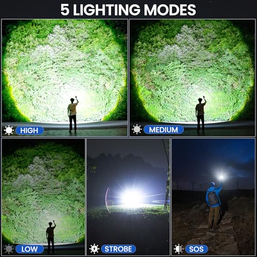 Image of Rechargeable Flashlights High Lumens, 99,000 Lumen Brightest Led Flashlight with 5 Modes & 15H Long Runtime, Powerful Waterproof Handheld Flash Light, Super Bright Flashlight for Home, Camping