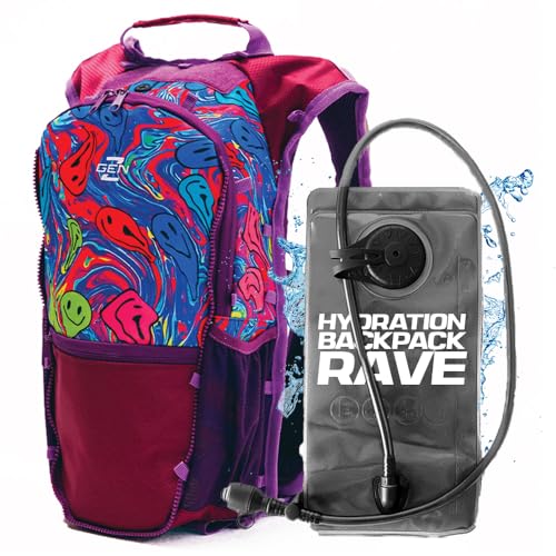 RAVERUNNER Rave Hydropack Hydration Backpack Anti Theft Design with 2L Bladder Chest Pockets External Refill Hydration Backpack Festival Anti Theft Rave Pack for EDC Ultra (Slimey Smile)