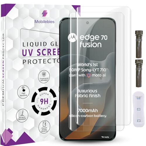 Image of Advanced HD+ UV Tempered Glass Screen Protector For Motorola Edge 70 Fusion 5G (6.78 Inch, Pack of 2) Full Adhesive UV Curved Screen Guard, Case Friendly with installation kit & Guide