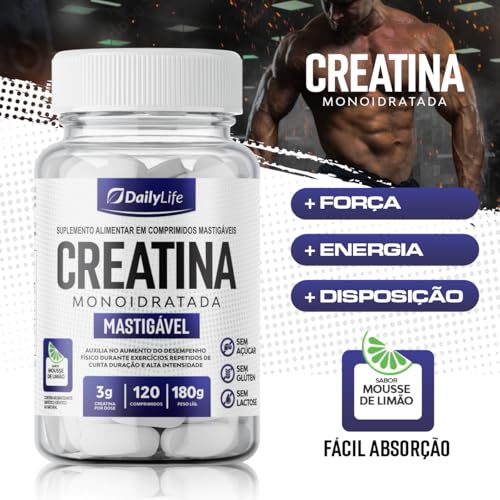 Creatina Monohidratada 3000mg Creatine 3g 120 Comprimidos Importada Sabor Mousse de Limão - Daily Li