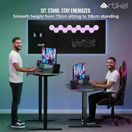 Image of ARTIKEL Dagger Electric Height Adjustable Gaming Table for Home & Office with RGB Light| Cup Holder, Headset Hook, Cable Management |72-118cm|80kg Capacity - Black|3 yrs Warranty (Black, Dagger)