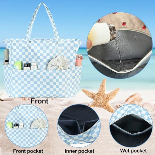 Image of Waterproof Beach Tote Pool Bags for Women Ladies Extra Large Gym Tote Carry On Bag With Wet Compartment for Weekender Travel