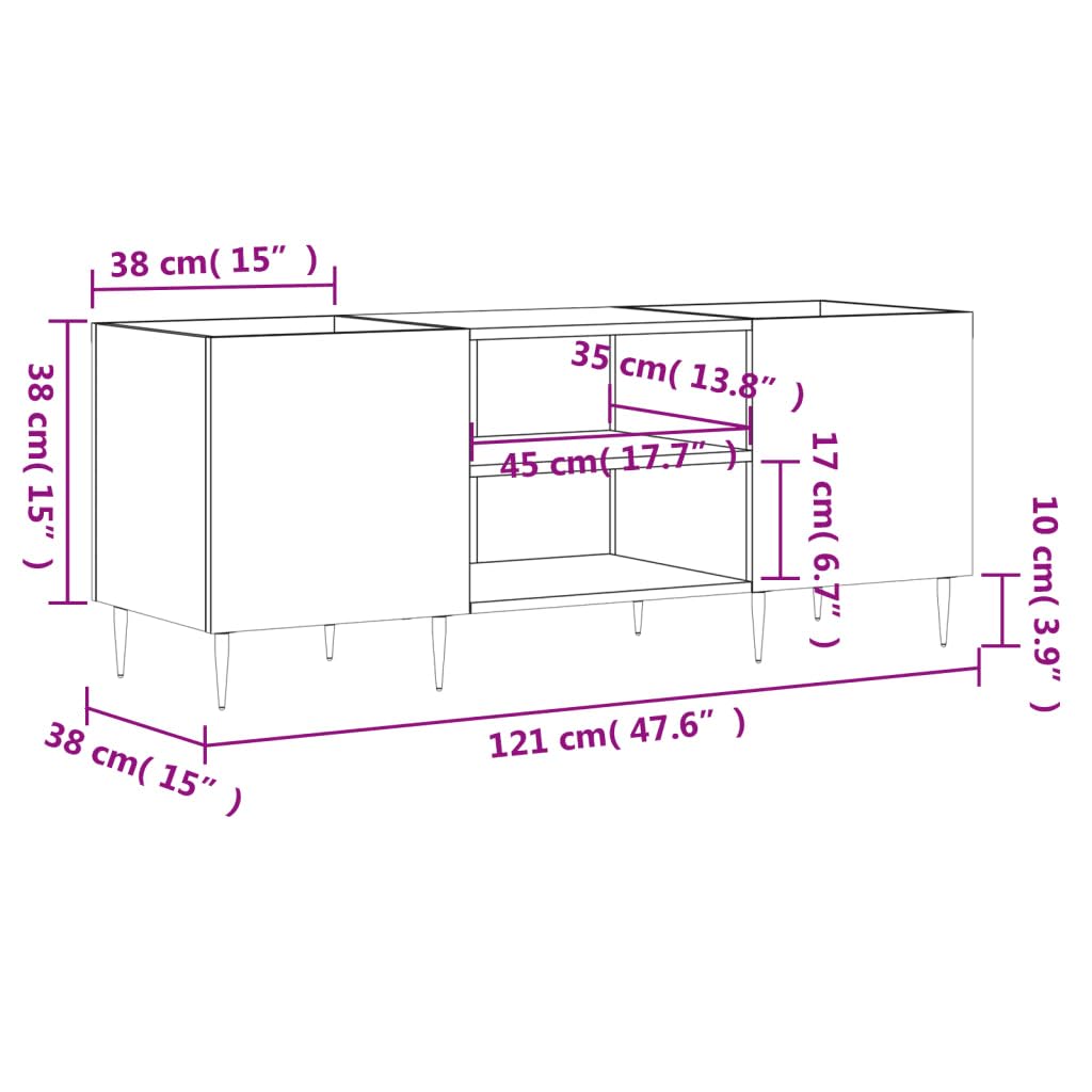 Helloshop26 Armadietto a dischi pratico portaoggetti 121 x 38 x 48 cm, finitura opaca stile industriale in legno, bianco 02_0049086