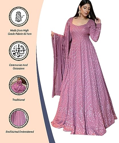 Image of Omkar Textile's Light Purple Georgette Designer Gown with Dupatta Set (Ready to wear) for Wedding, Evening,Party, Brthday etc.