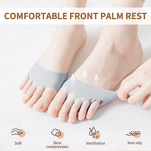 Image of 4 Pairs Honeycomb Fabric Forefoot Pads Women High Heels Invisible Socks High Heel Comfort Pads for Relieving Foot Fatigue Comfortable Non-Slip Corrective Toe Socks Pad (Gray)