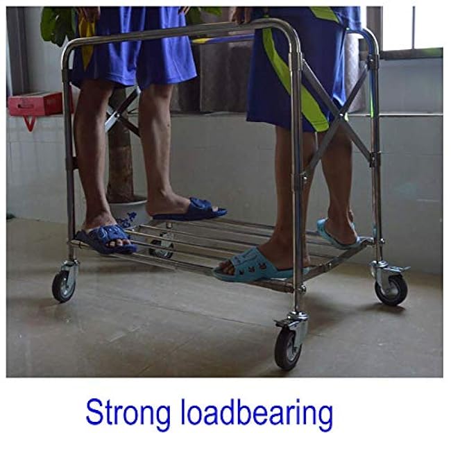 Stainless Steels Movable Hand Trucks Storage,Kitchen Trolleys,Folding Linen Cart for Hotel,Laundry Sorter Rolling Cart with Universal Brake Wheel,Room Service Rolling Trolley,Movable Cover-NYe011eh