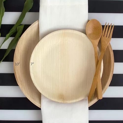 Ben & Jane Premium Disposable Areca Leaf Plates - Decorative Compostable Tableware For Lunch, Dinner, Birthday, Camping, Outdoor, Bbq, Picnic, Parties (7 Inch, Round Bowl) #TOP3