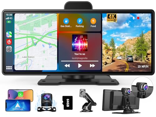 10.26' Apple Carplay Screen for Car with ADAS, Car Play Android Auto with 4K Dash Cam and 1080P...