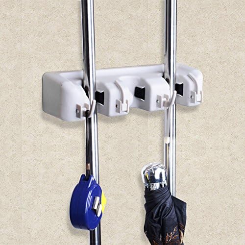 Mop and Broom Holder Broom Hanger Garage Organizer Wall Mounted Garden Tool Storage Tool Rack Gardening Shed Tool Hook-Perfect for Garage, Kitchen, Basement or Laundry Room【3 Positions 4 Hooks】