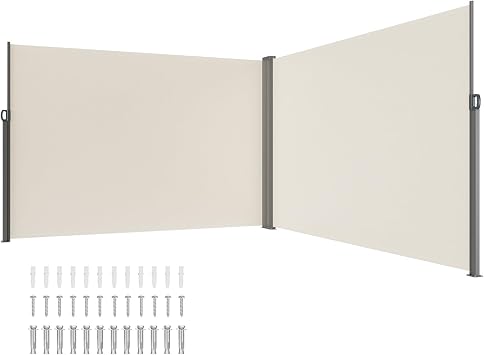 Happybuy Retractable Side Awning 79" x 236" Outdoor Privacy Screen, Waterproof Patio Screen, UV 30+ Wind Blocker for Balcony, Backyard, Beige, 180g Polyester