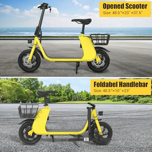 RIDWIND Adult Electric Scooter with Seat, 450W Motor Foldable E Scooter with LCD Display,15.5MPH, 20 Miles Range, Max Load 265LB, Commuting Scooters with Basket, UL2272 Certificate,Yellow - Thumbnail 5