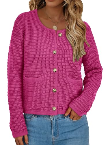 PRETTYGARDEN Women Knit Cardigan Sweaters Fall Fashion Long Sleeve Open Front Button Down Trendy Casual Jacket Winter Clothes
